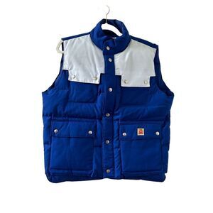Vintage Academy Broadway Goose Down Puffer Vest Men’s Blue & White Size Large